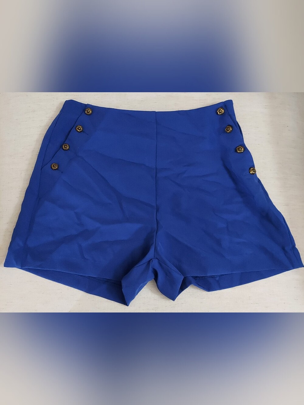 Aqua Blue High-Waist Nautical Button Women Shorts. Size XL . B-240